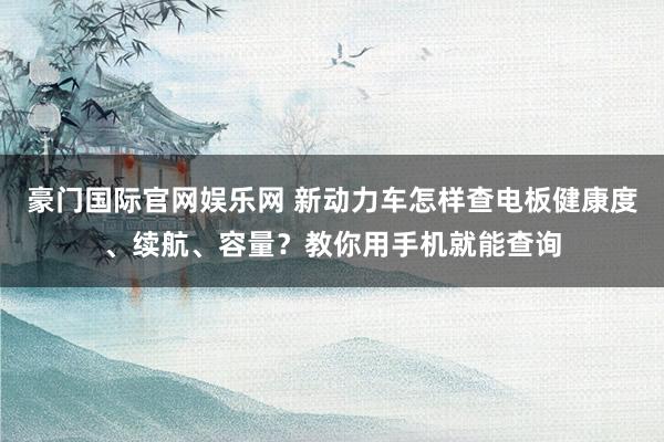 豪门国际官网娱乐网 新动力车怎样查电板健康度、续航、容量？教你用手机就能查询