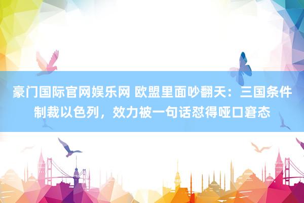 豪门国际官网娱乐网 欧盟里面吵翻天：三国条件制裁以色列，效力被一句话怼得哑口窘态